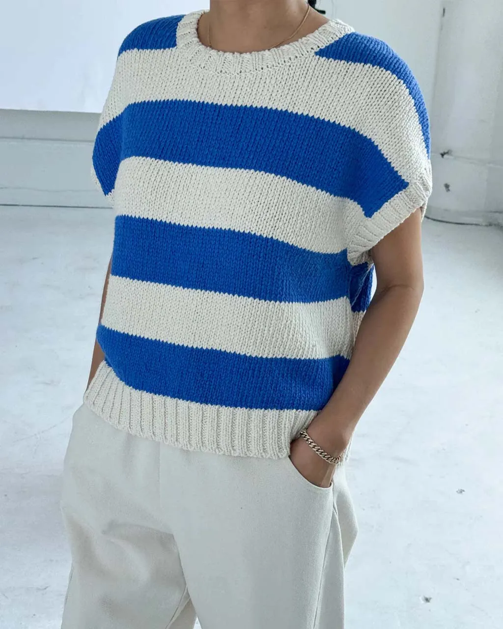 Pierre Cotton Sweater Top - French Blue Stripe