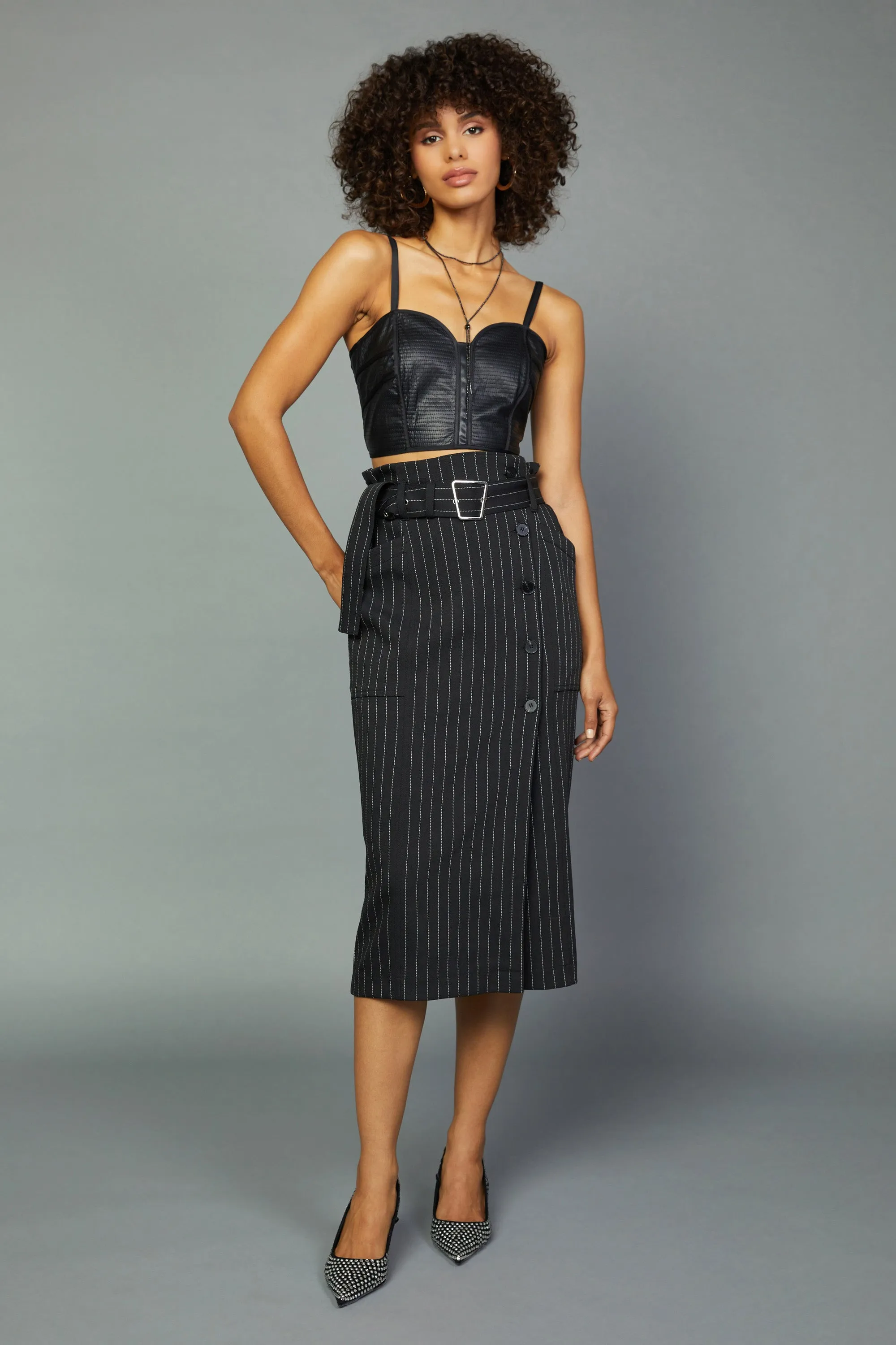 Pinstriped Midi Skirt