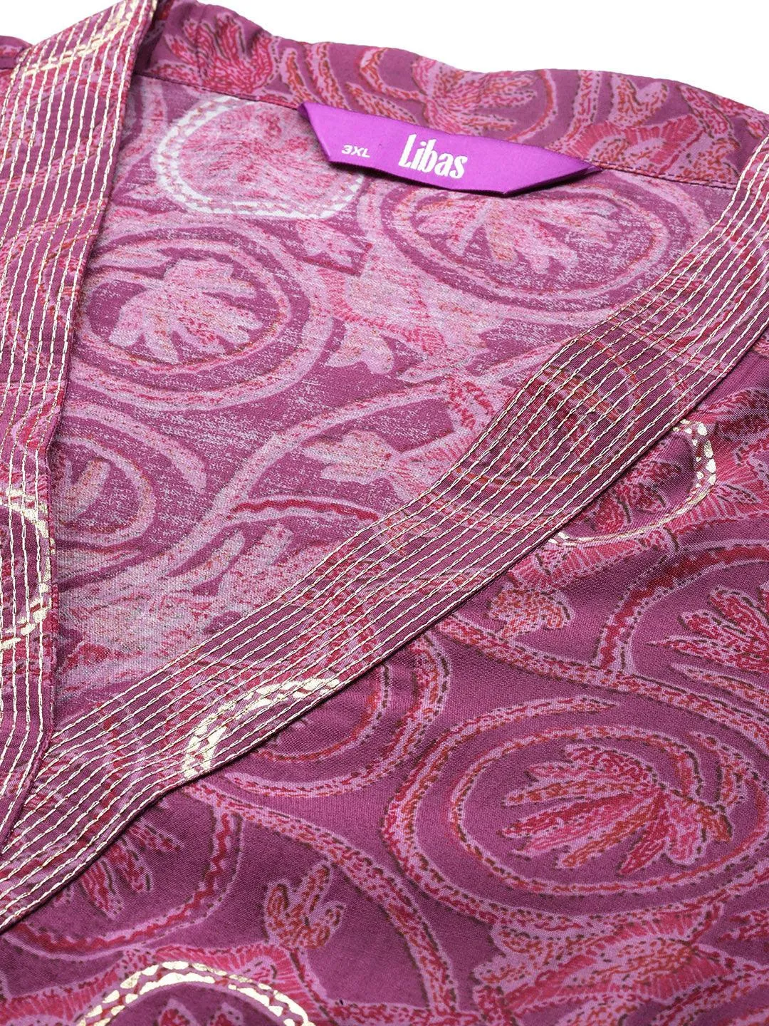 Plus Size Mauve Printed Silk Blend Straight Suit With Dupatta