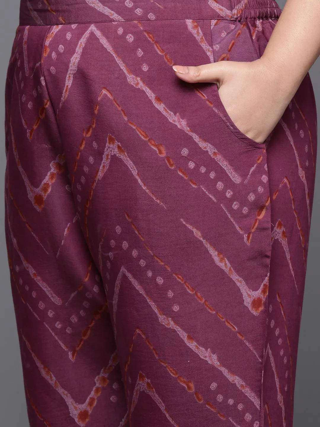 Plus Size Mauve Printed Silk Blend Straight Suit With Dupatta