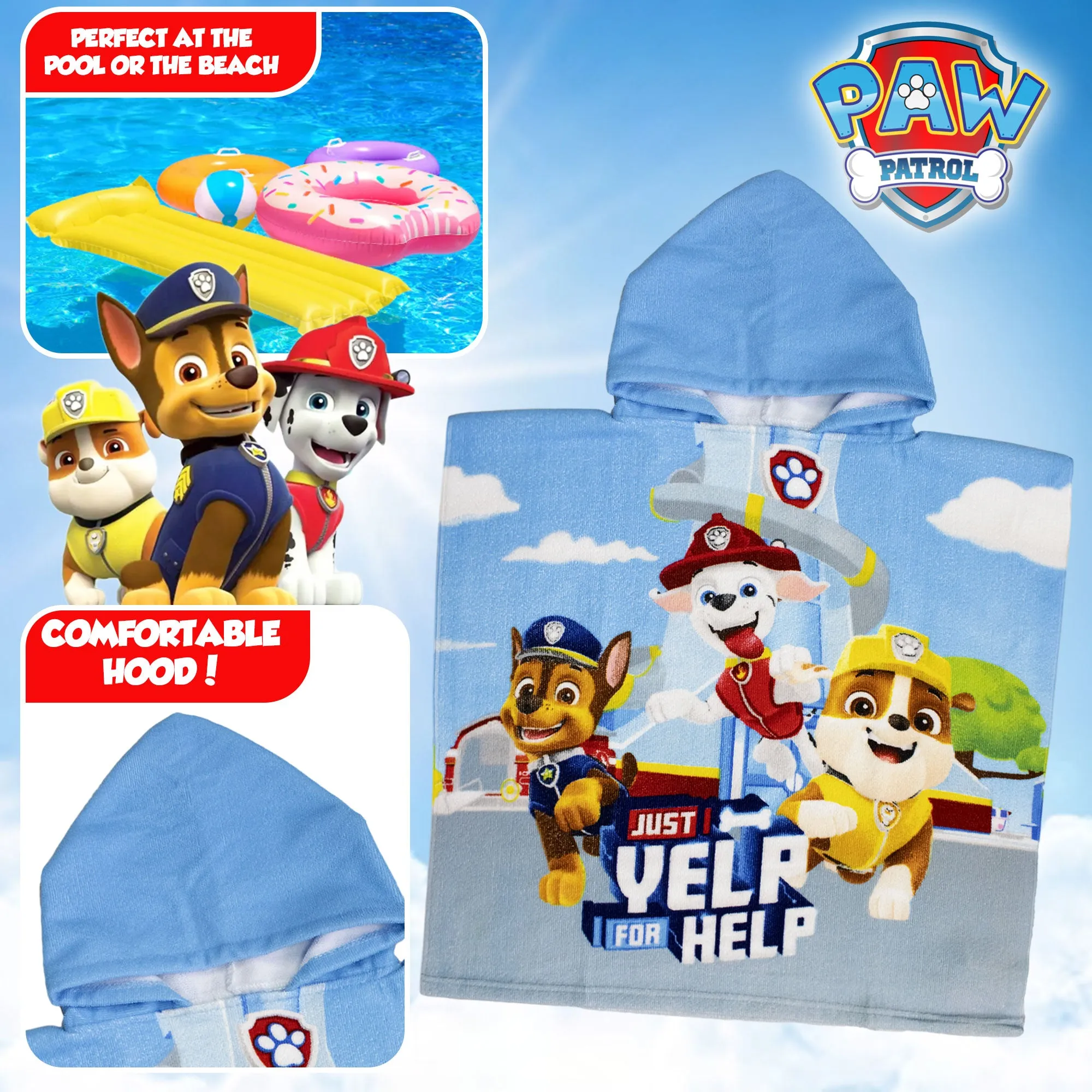 Poncho mare Paw Patrol per bambini 55x110cm asciugamano piscina 6804