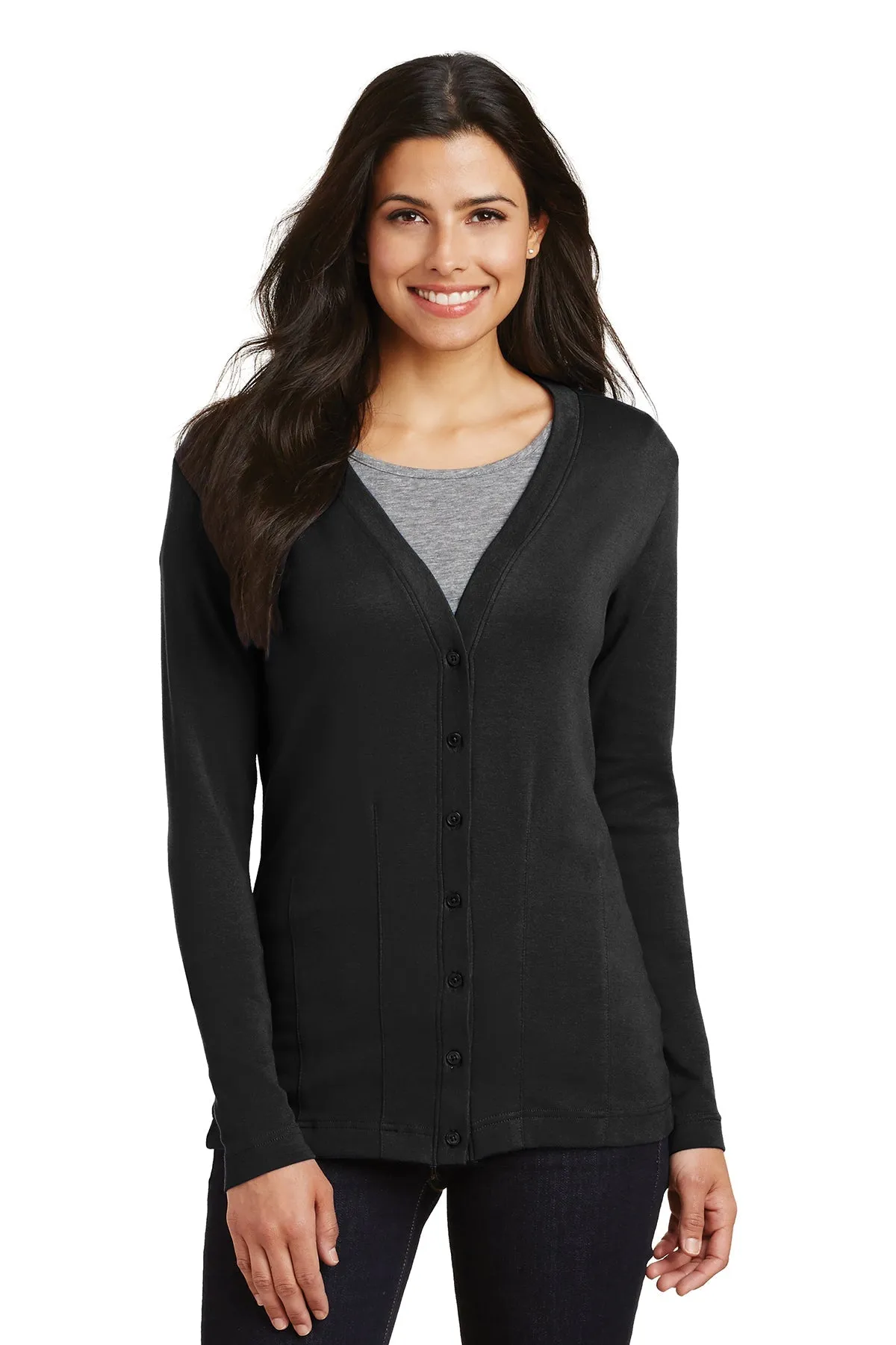 Port Authority Ladies Modern Stretch Customized Cotton Cardigans, Black