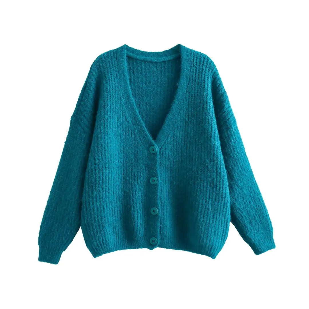 Pre Order:  Solid Loose V-Neck Knitted Cardigan