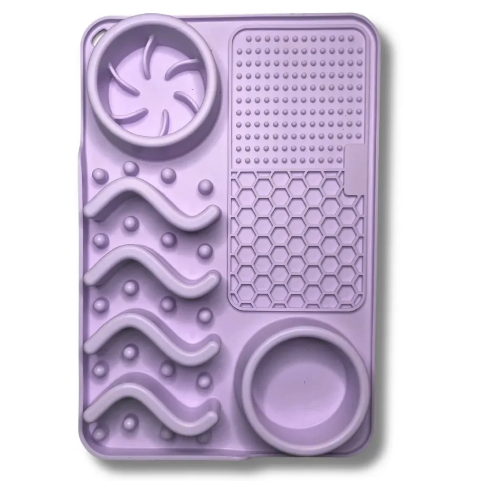 Pups Up Rectangle Lick Mat & Slow Feeder Combo Purple