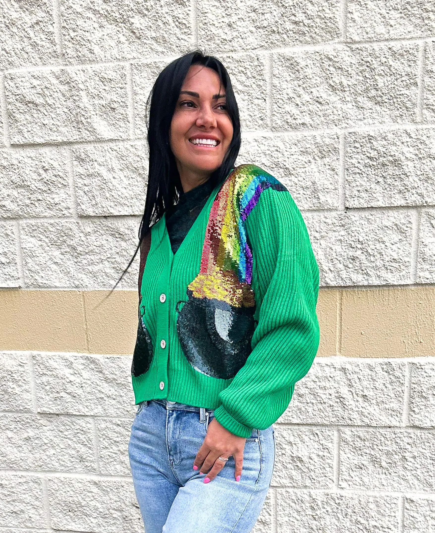 Queen Of Sparkles Green Pot Of Gold Cardigan