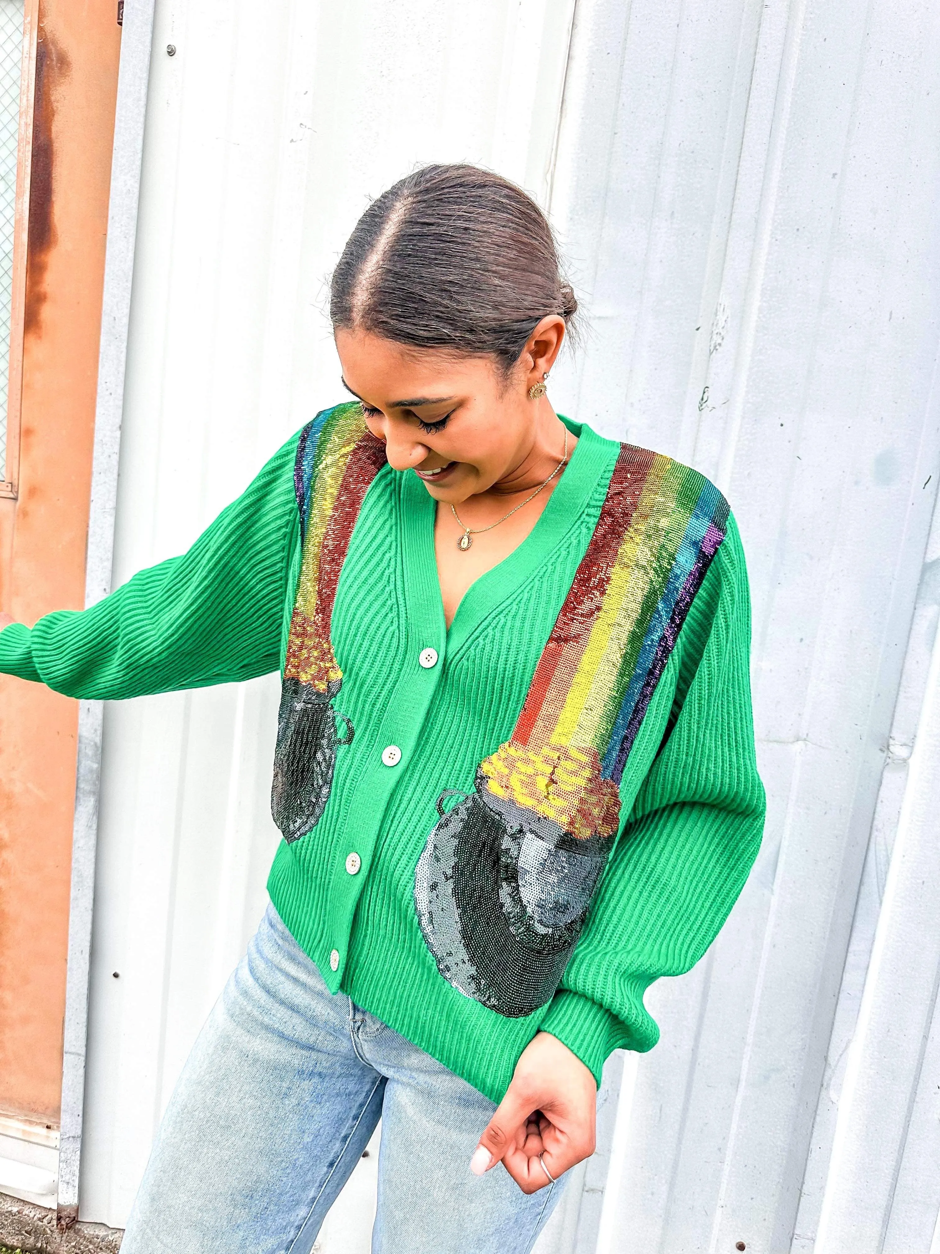 Queen Of Sparkles Green Pot Of Gold Cardigan