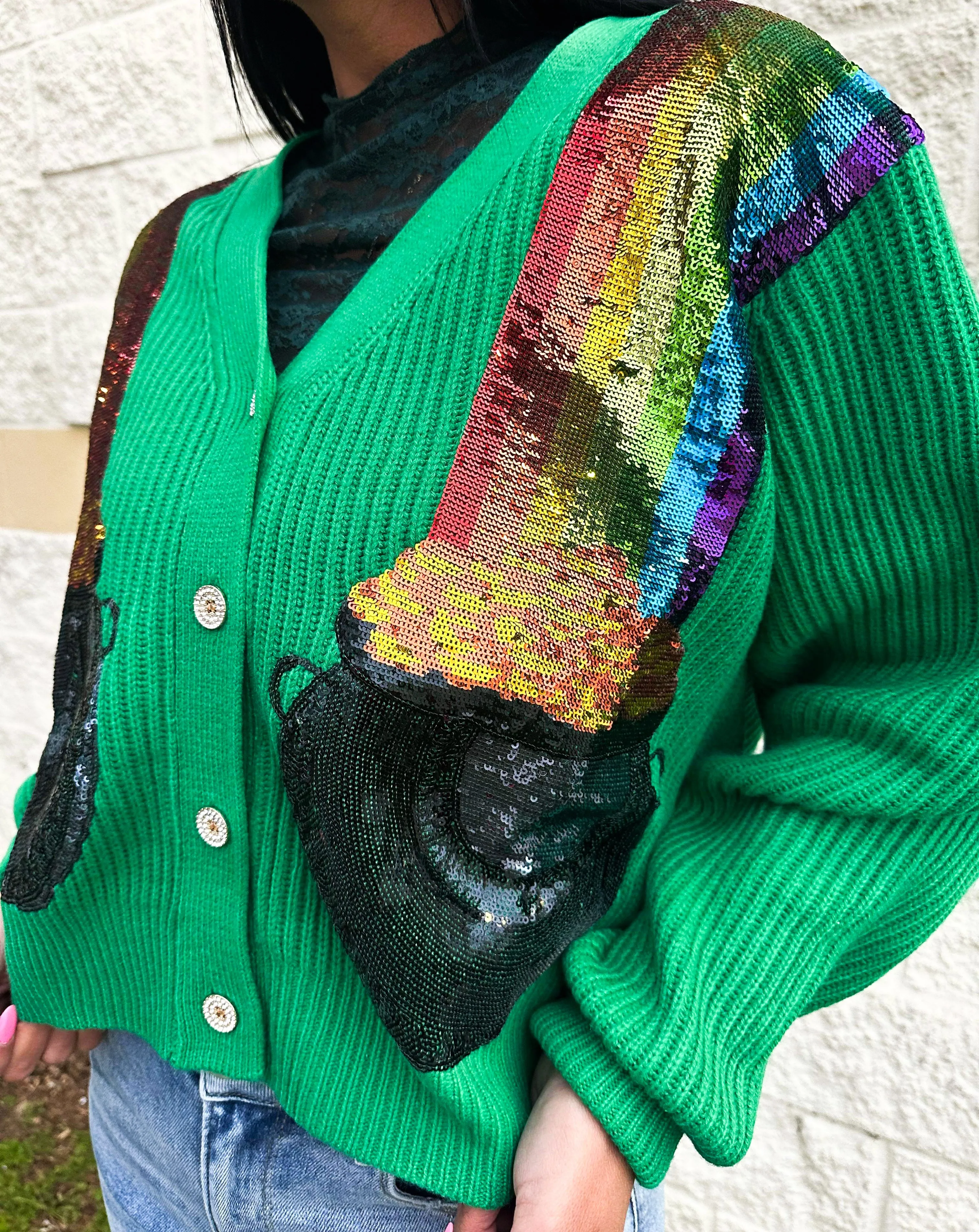 Queen Of Sparkles Green Pot Of Gold Cardigan