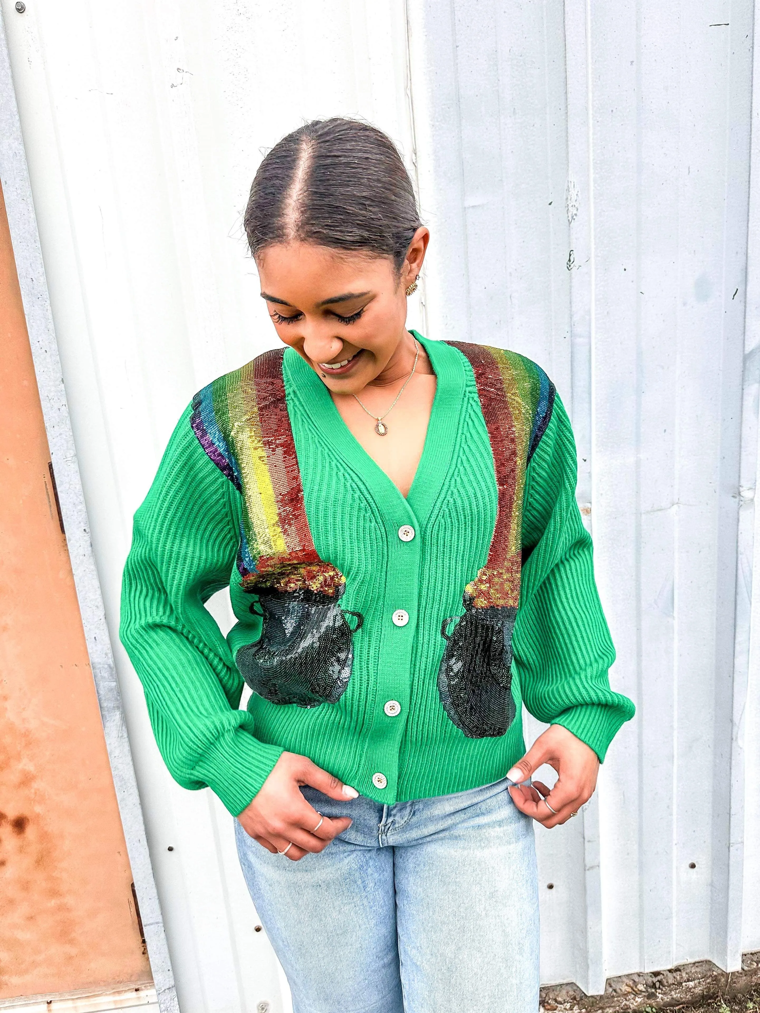 Queen Of Sparkles Green Pot Of Gold Cardigan