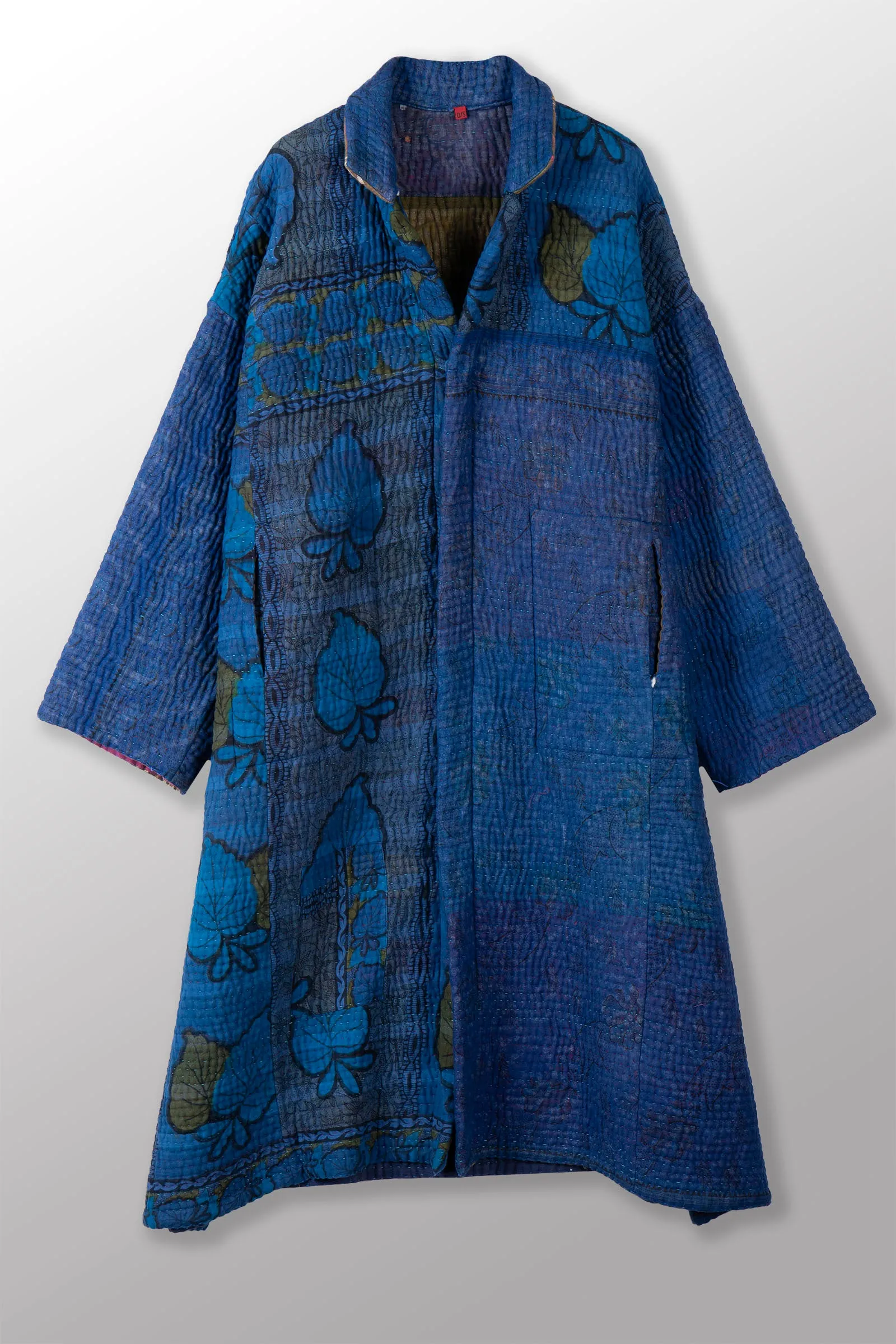 QUILTED OVER DYE COTTON KANTHA NEW OVERSIZED COAT - oq5342-cblu004a -