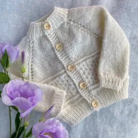 "Kinzie" patterned merino baby cardigan & hat set