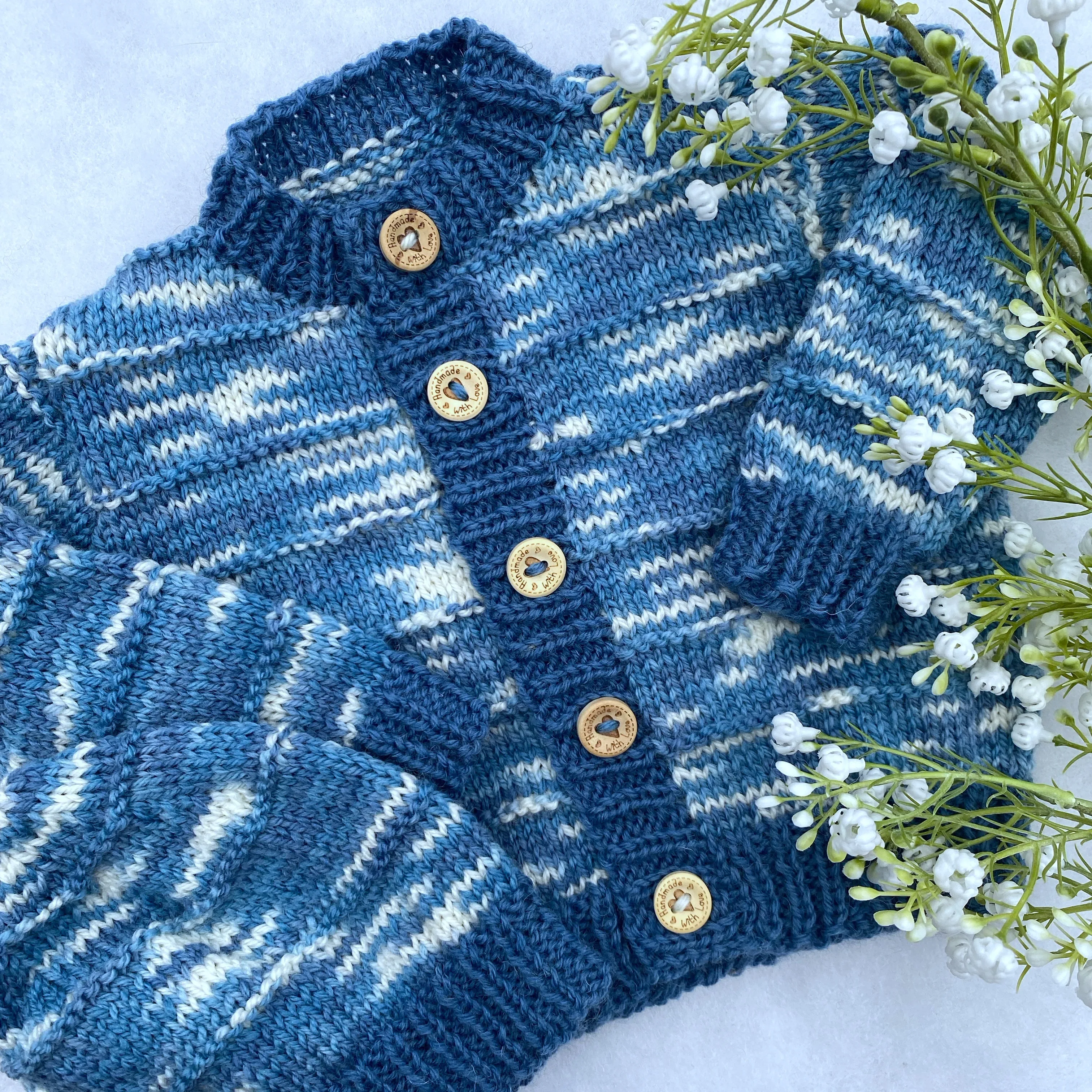 "Sunday" classic hand knit merino baby cardigan and hat set