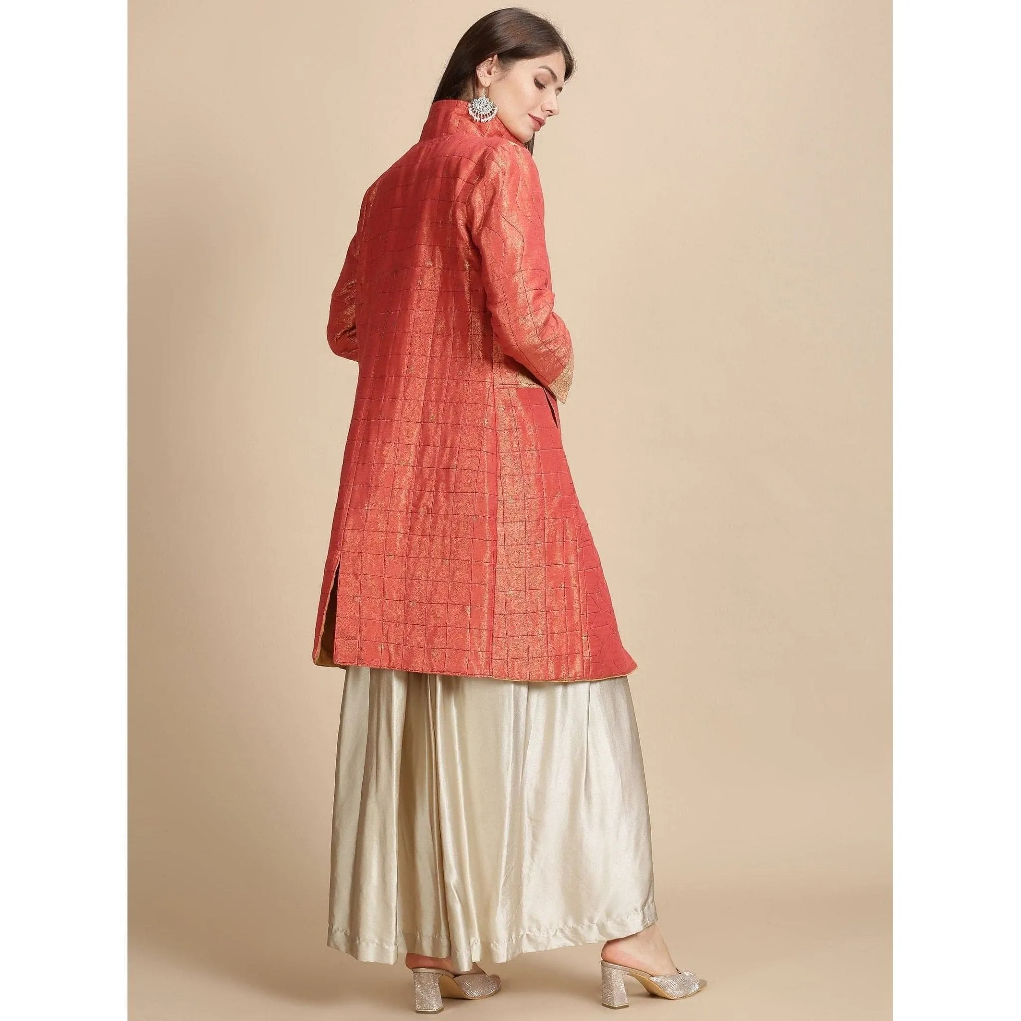 Red Banarsi Zari Quilted Jacket