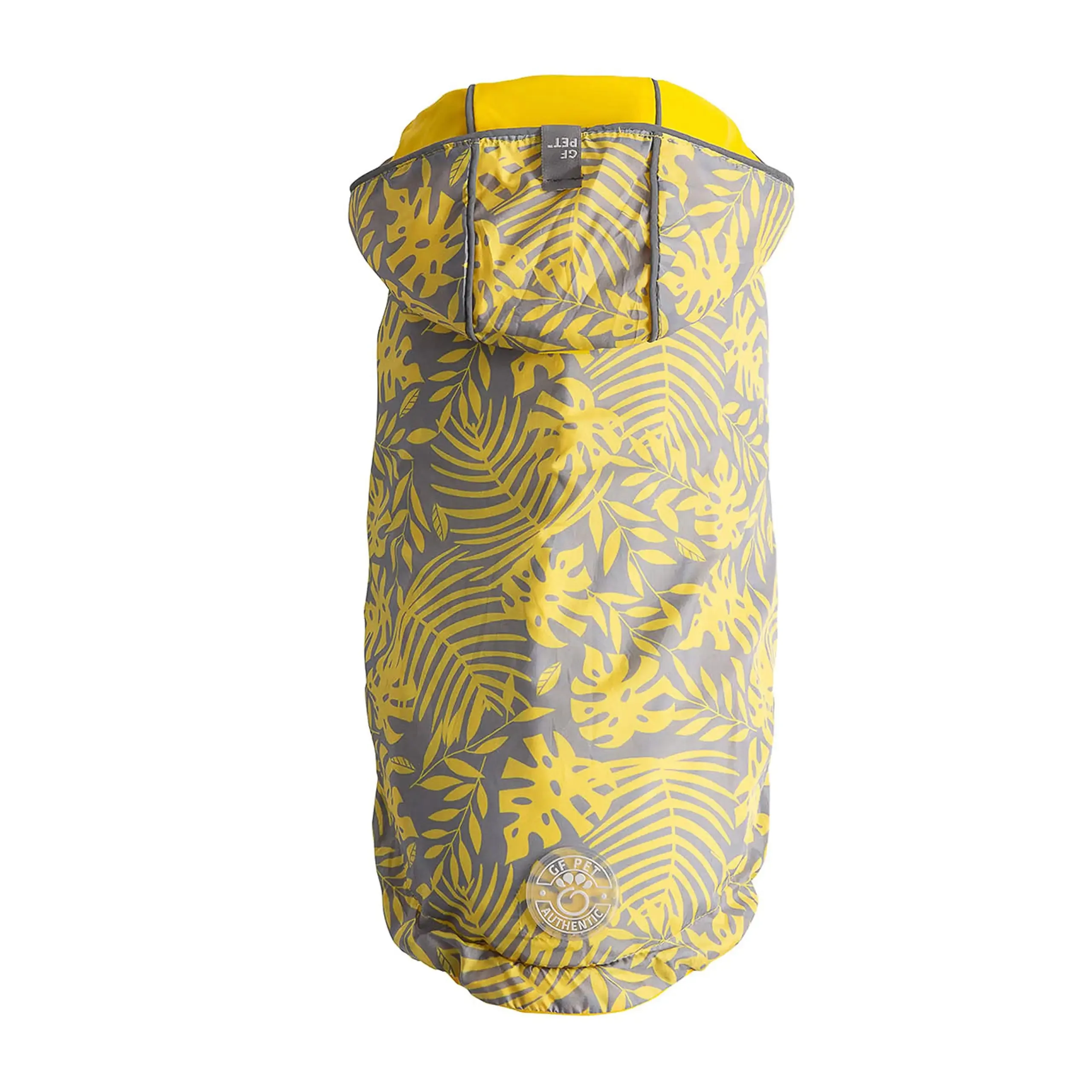 Reversible Dog Raincoat - Yellow / Leaves. Reflective Piping.