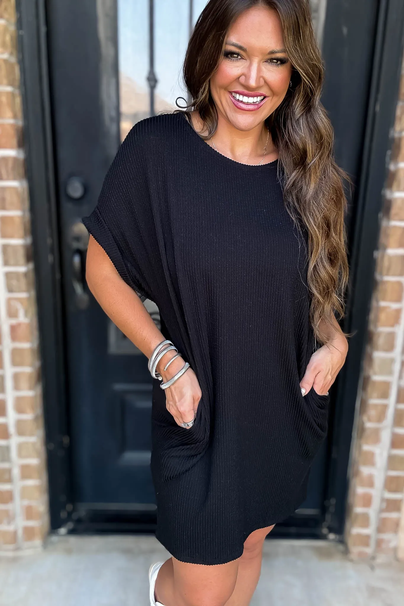 Ribbed Black Knit Dress