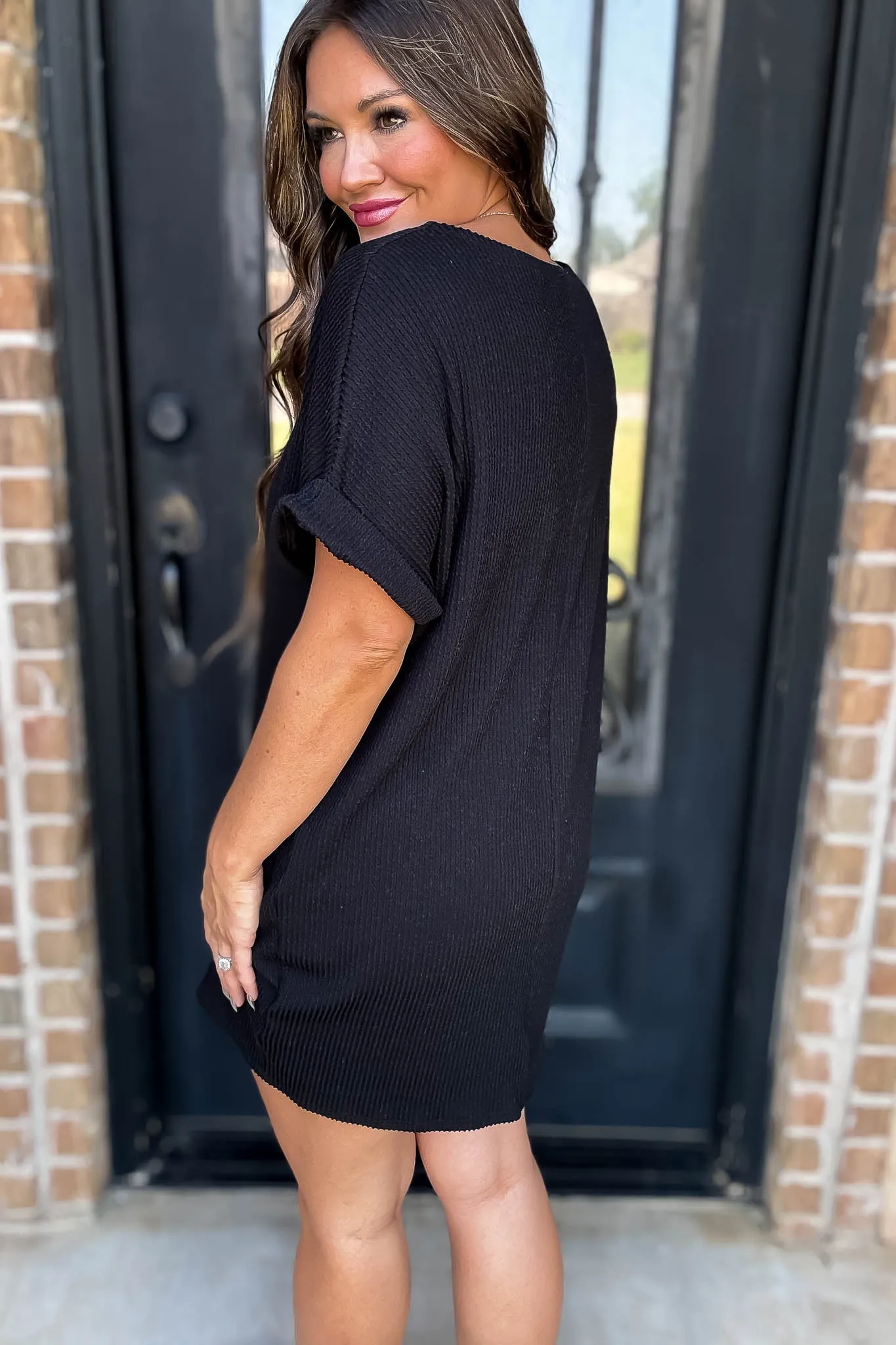 Ribbed Black Knit Dress