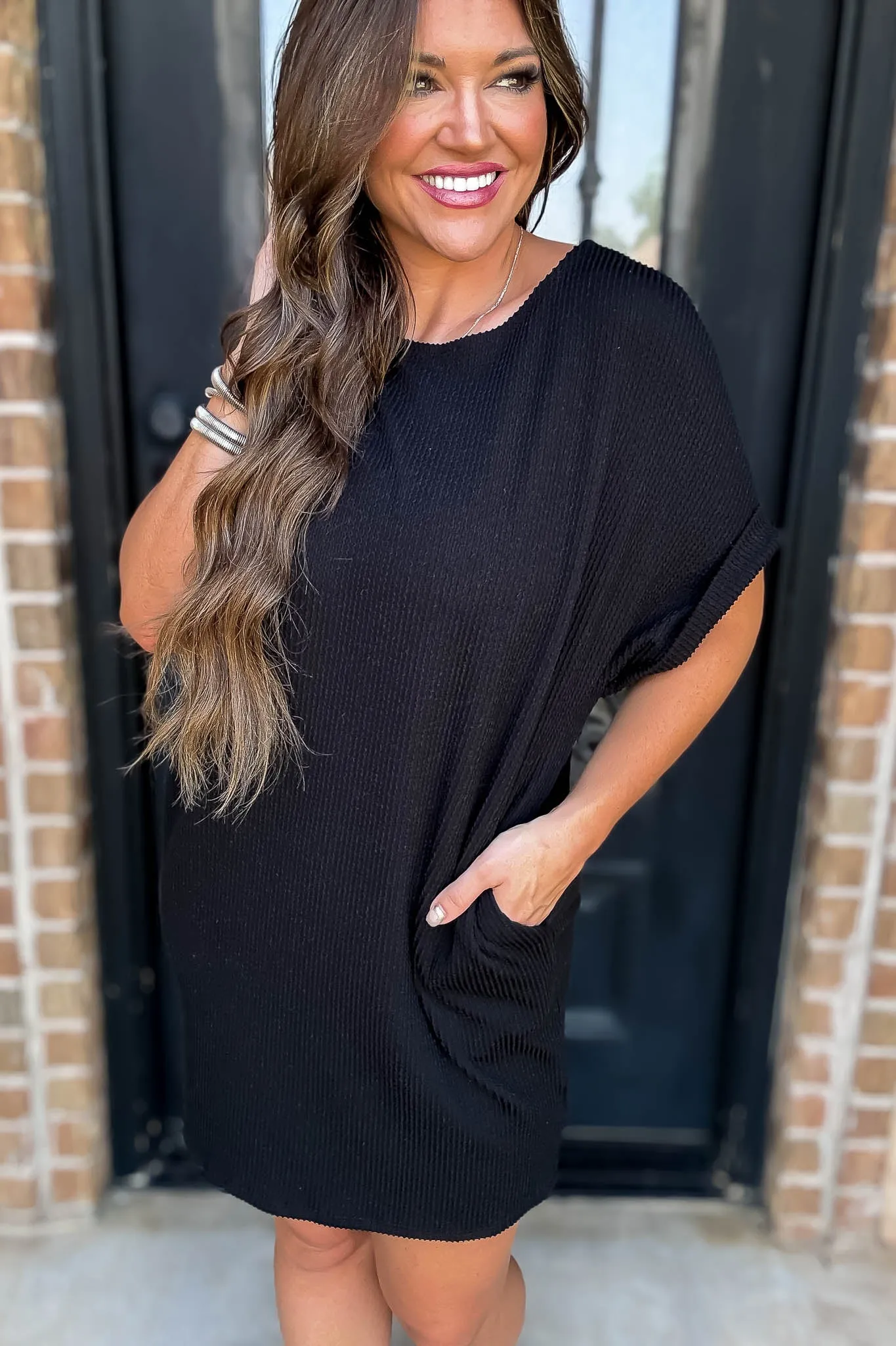 Ribbed Black Knit Dress