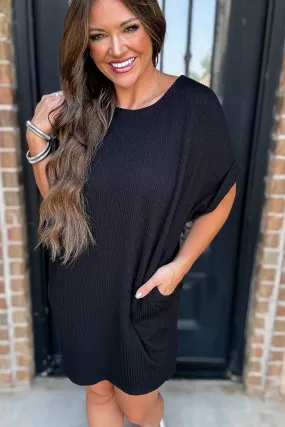 Ribbed Black Knit Dress