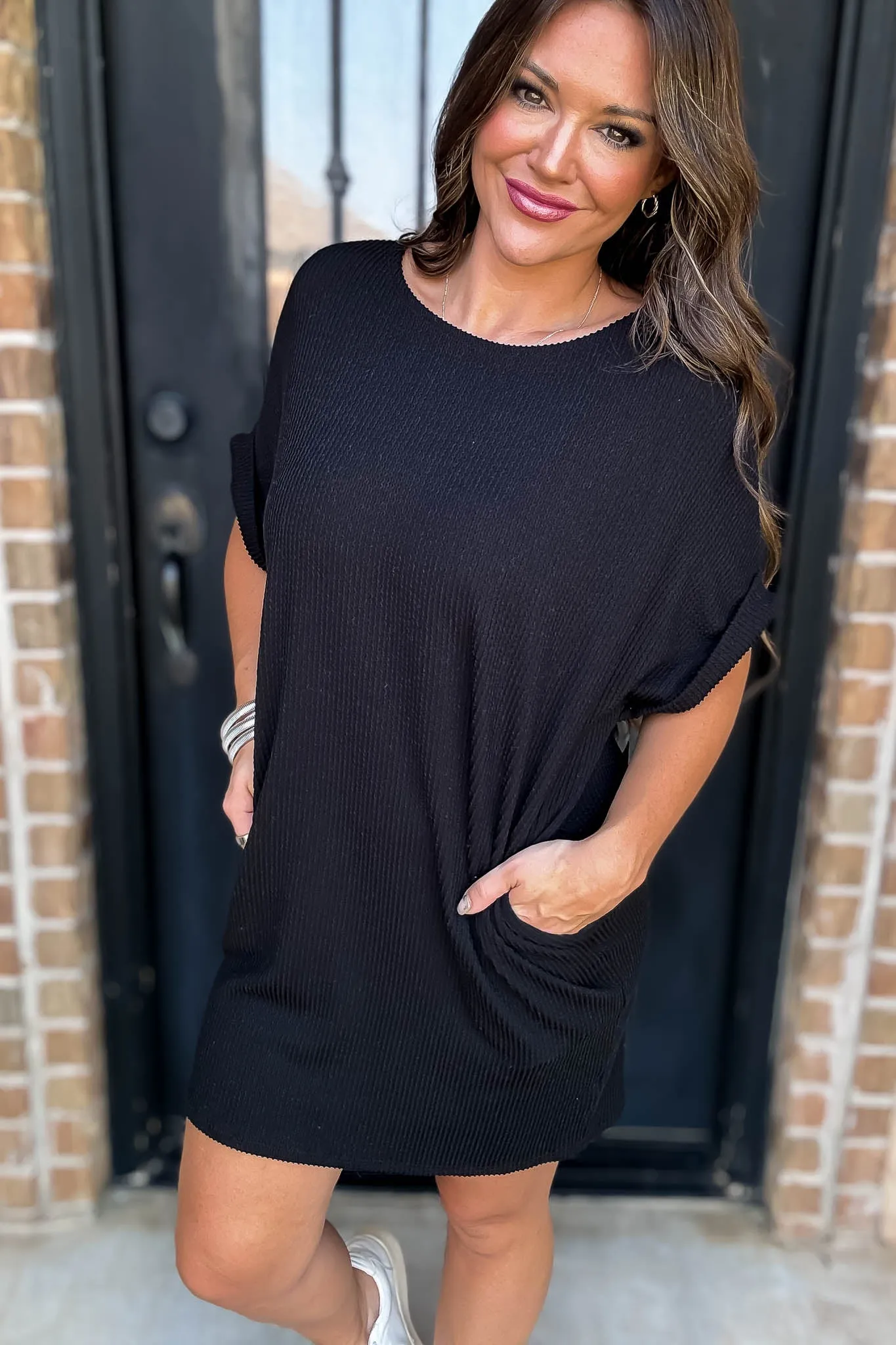 Ribbed Black Knit Dress