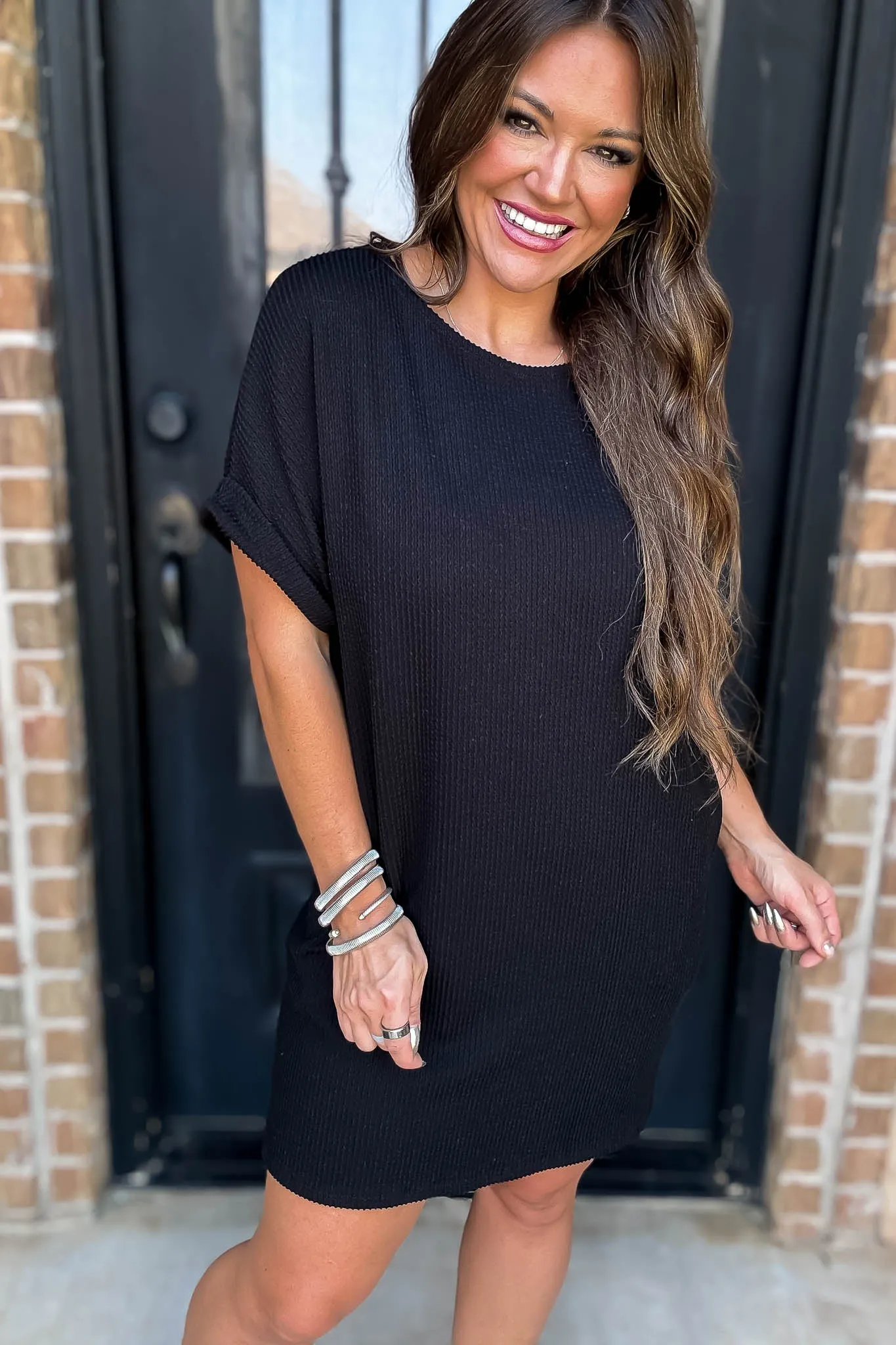 Ribbed Black Knit Dress