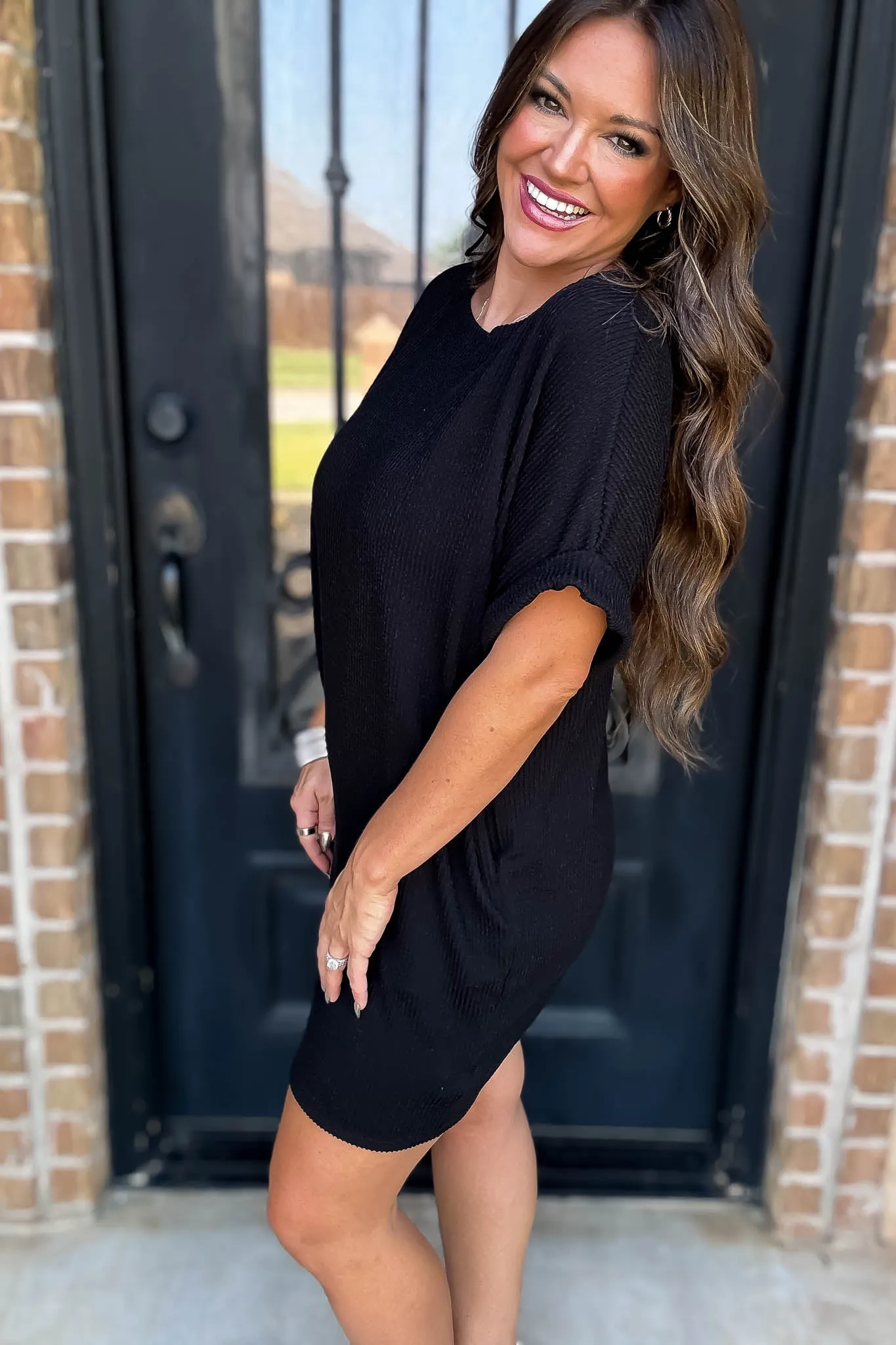 Ribbed Black Knit Dress