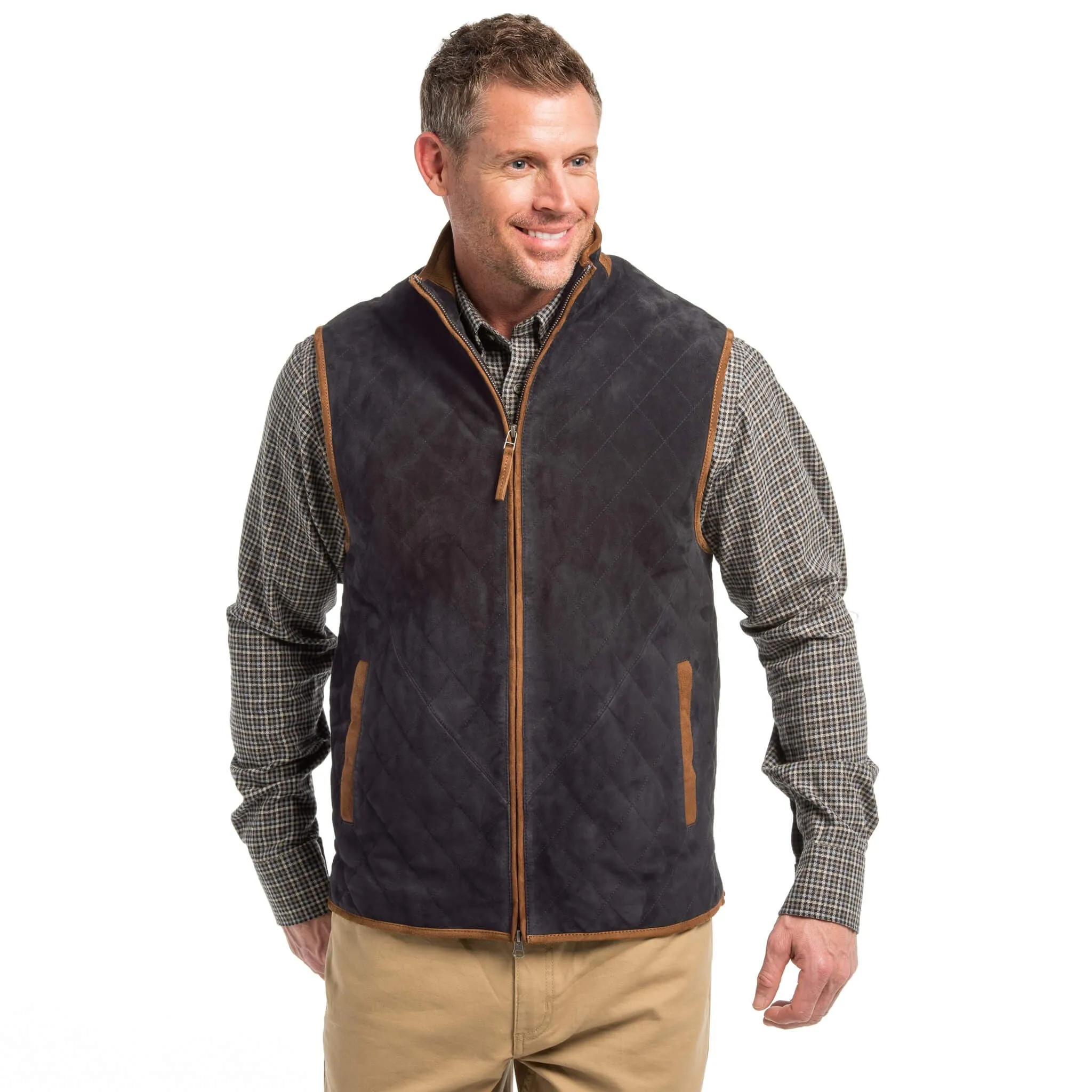 RIDGELAND QUILTED GOAT SUEDE VEST - DARK NAVY