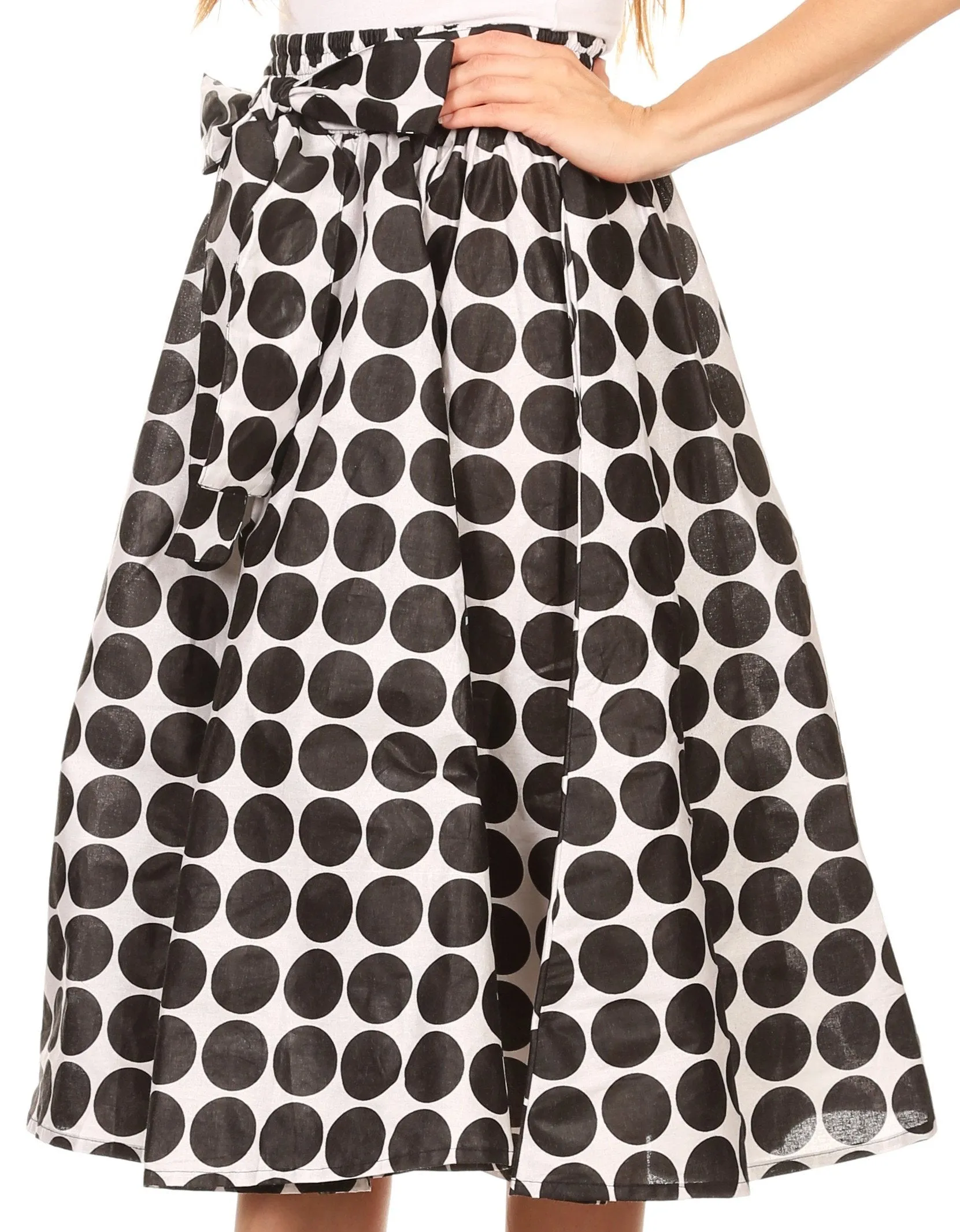 Sakkas Mahina Wax Print Polka Dot Full Circle Elastic Waist Midi Skirt