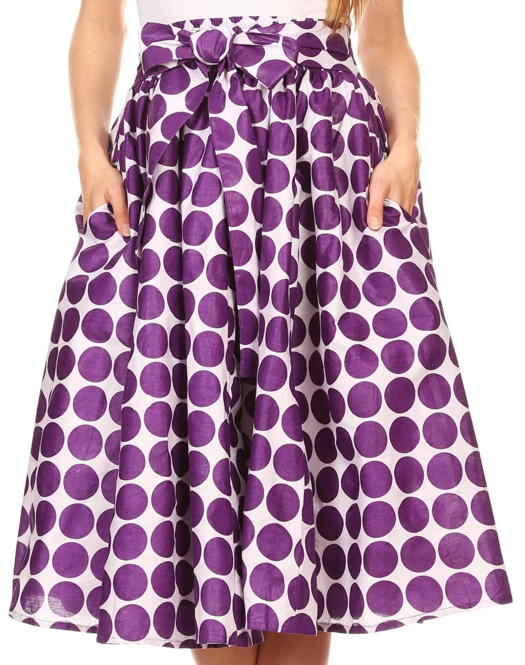 Sakkas Mahina Wax Print Polka Dot Full Circle Elastic Waist Midi Skirt