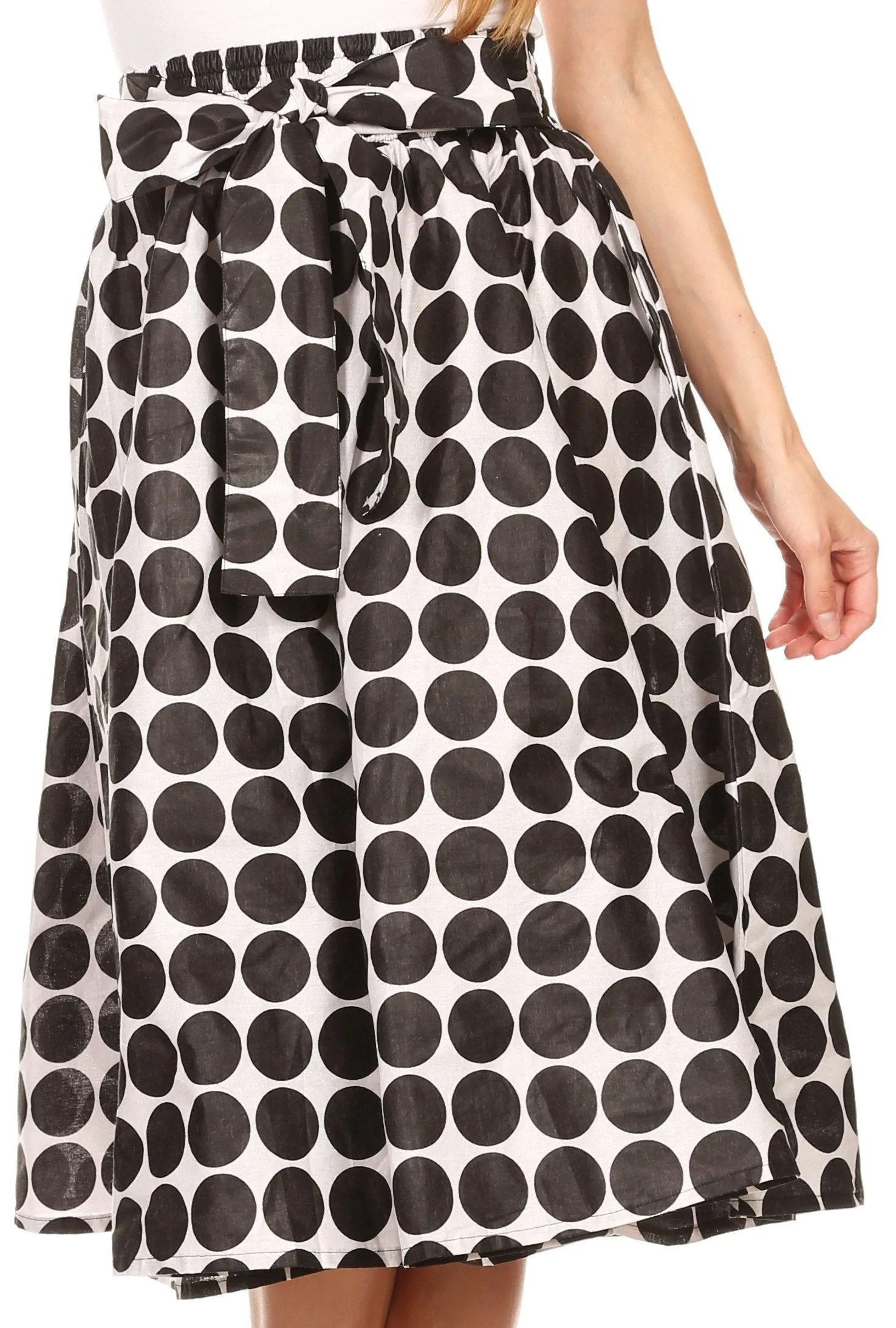 Sakkas Mahina Wax Print Polka Dot Full Circle Elastic Waist Midi Skirt