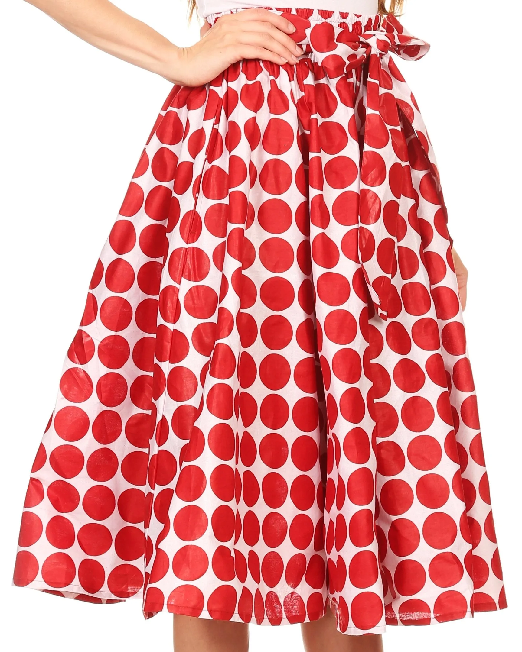 Sakkas Mahina Wax Print Polka Dot Full Circle Elastic Waist Midi Skirt