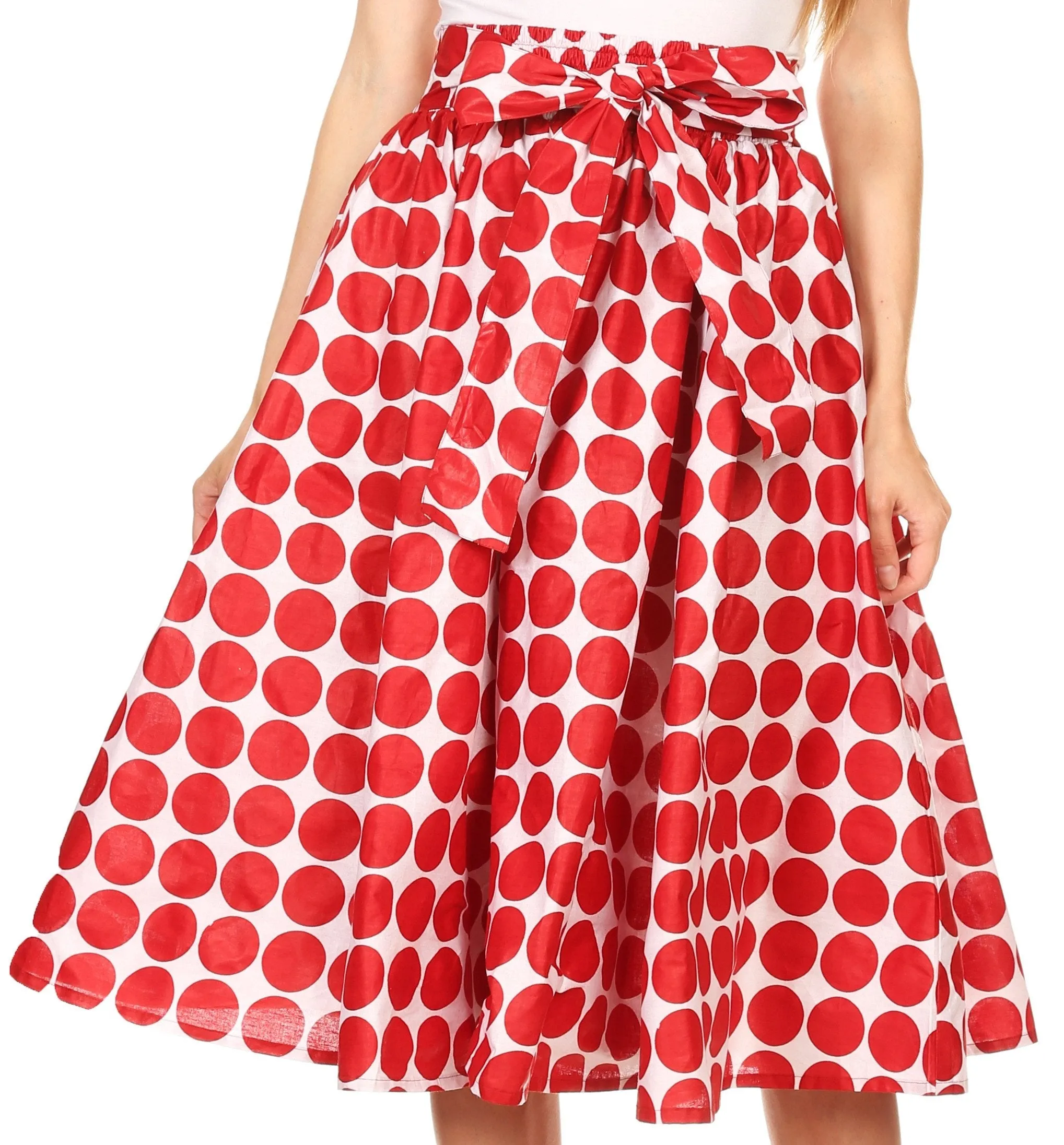 Sakkas Mahina Wax Print Polka Dot Full Circle Elastic Waist Midi Skirt