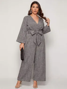 Self Belted Wide Leg Jumpsuit