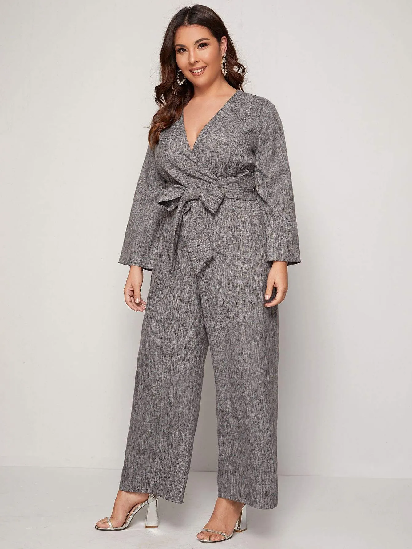 Self Belted Wide Leg Jumpsuit