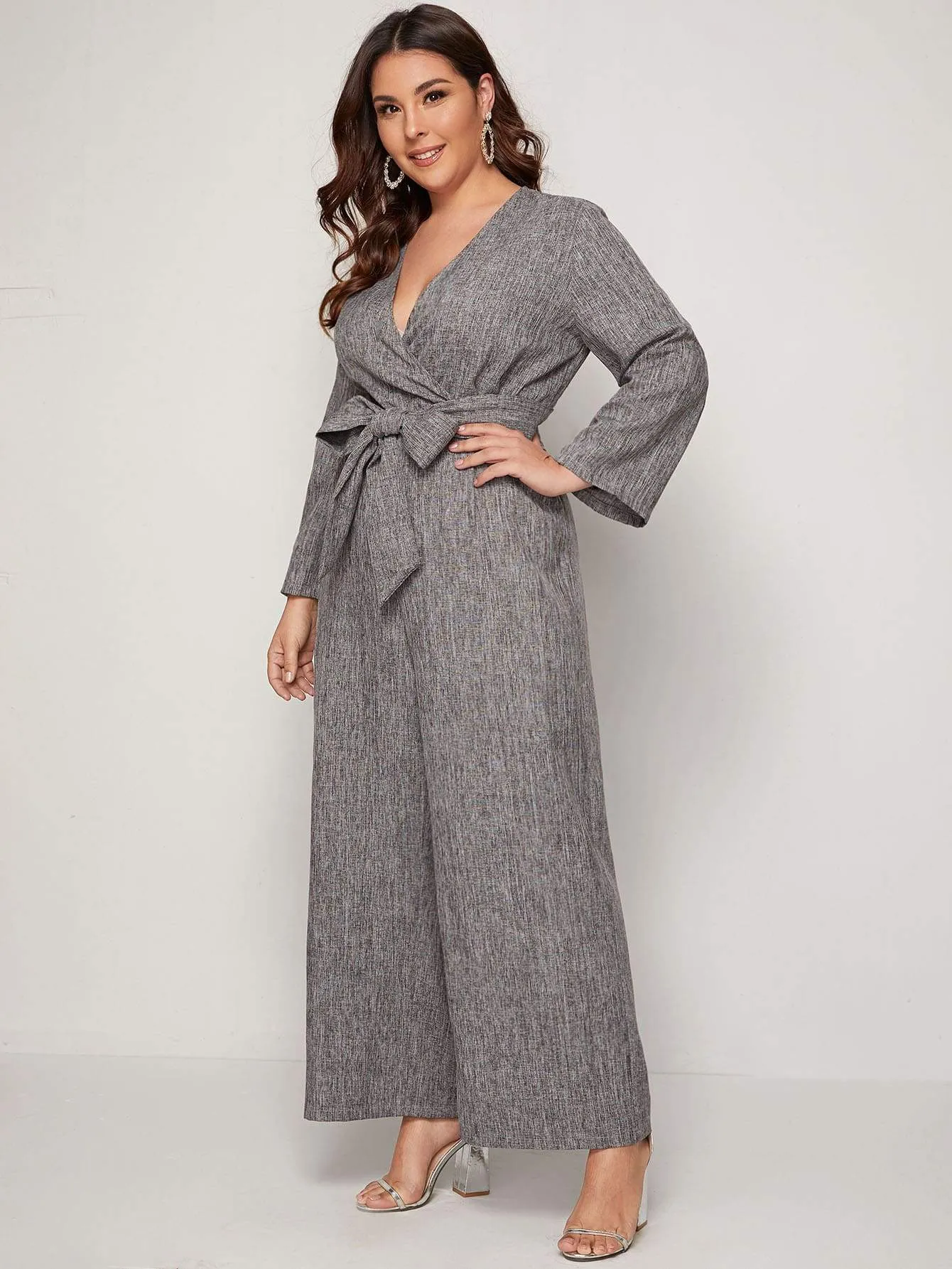 Self Belted Wide Leg Jumpsuit