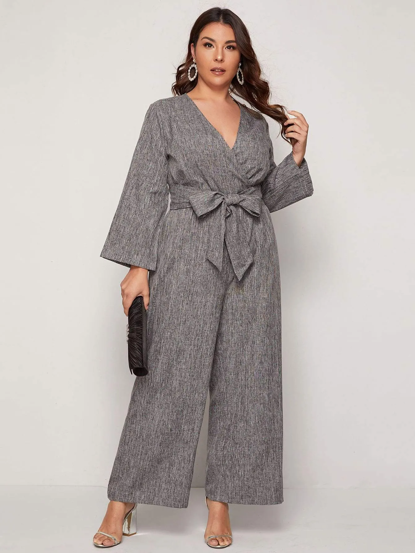 Self Belted Wide Leg Jumpsuit