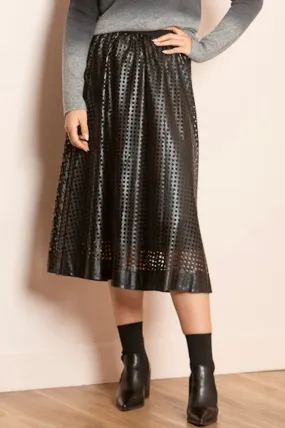 Serena Perforated Pleather Gathered Midi Skirt with Elastic WB