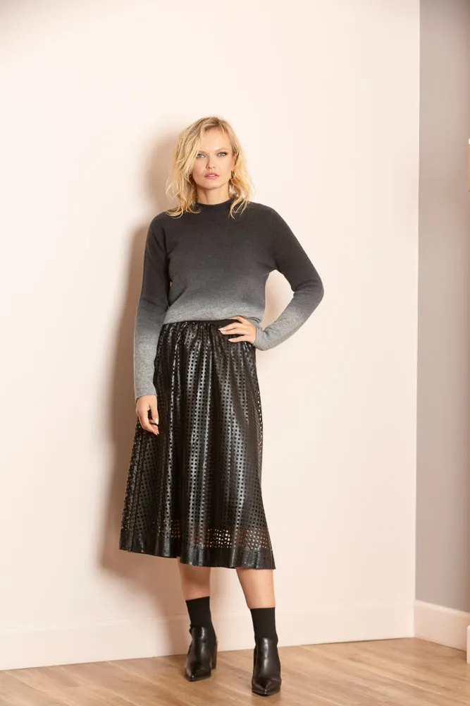 Serena Perforated Pleather Gathered Midi Skirt with Elastic WB