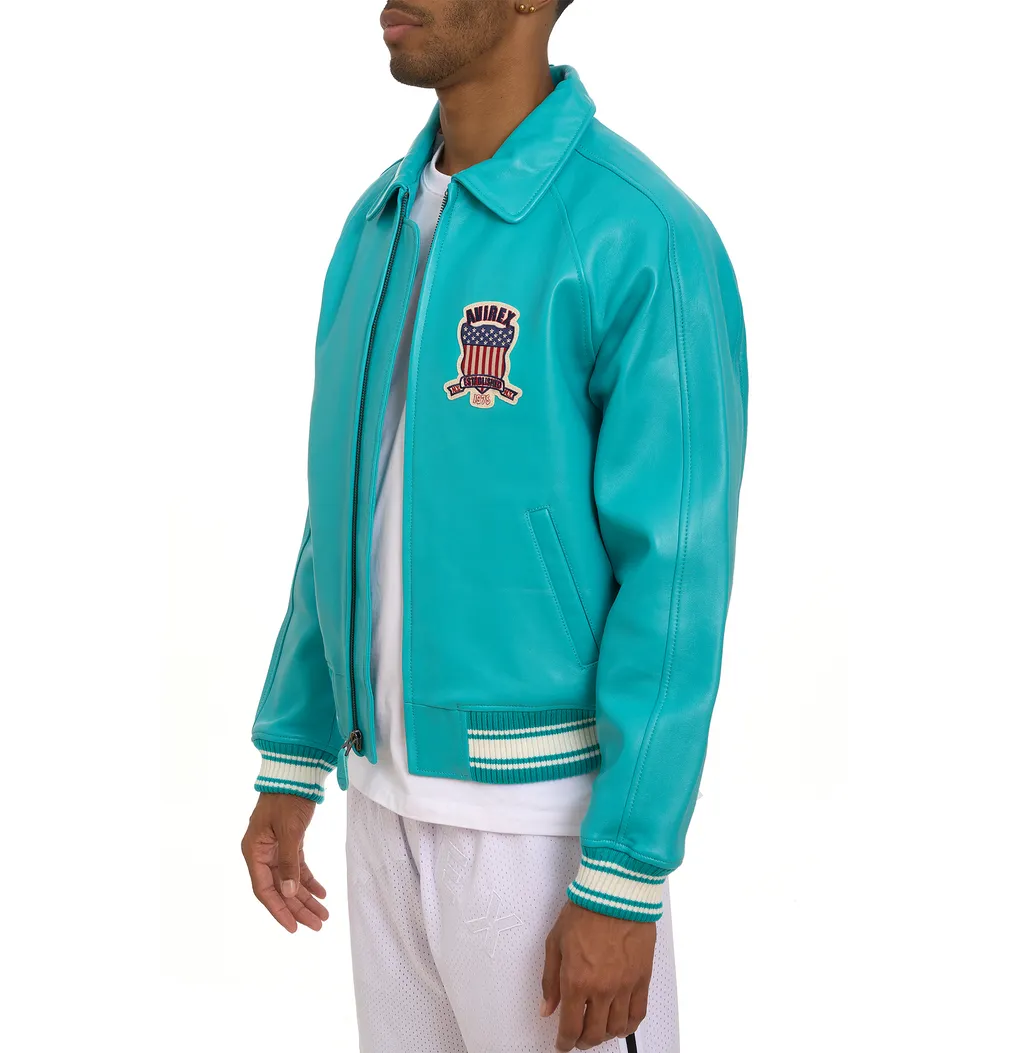 Shop Best High Sale Avirex Fashion Aviator Bomber Turquoise Leather Jackets For Sale