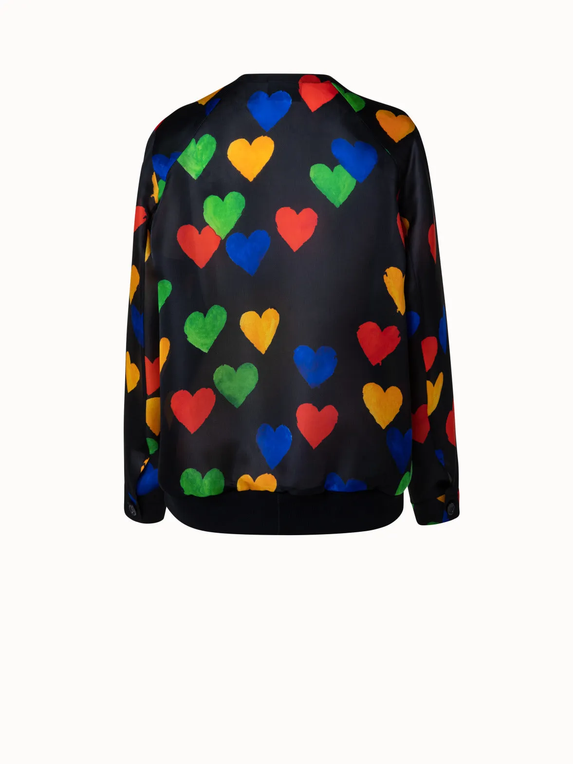 Silk Organza Bomber Jacket with Hearts Print