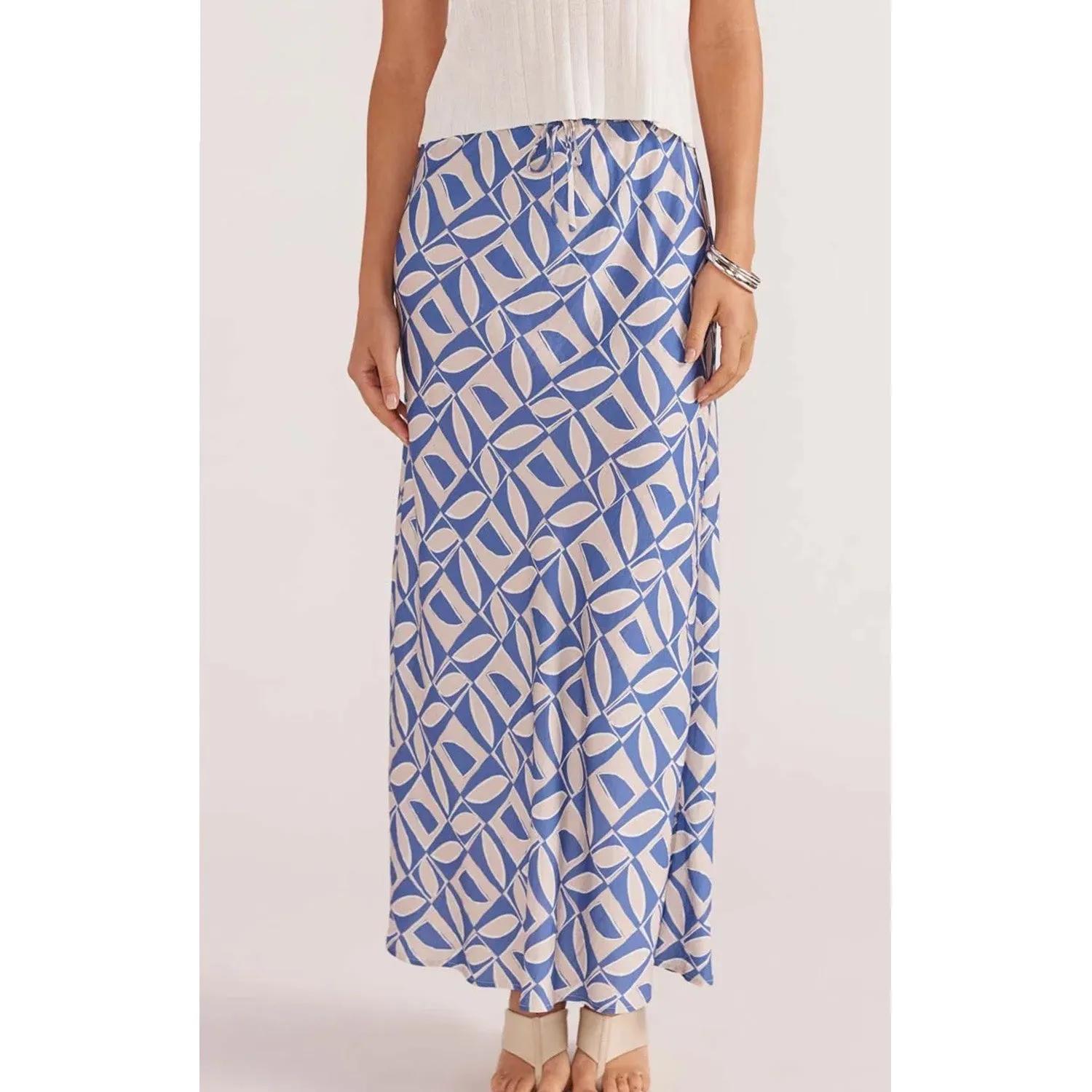 Skirt Alto Bias Midi - Blue Geo