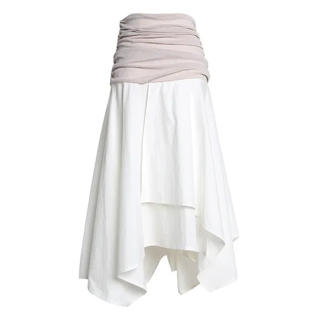 Skirt High Waist Ruched Irregular Midi Skirt