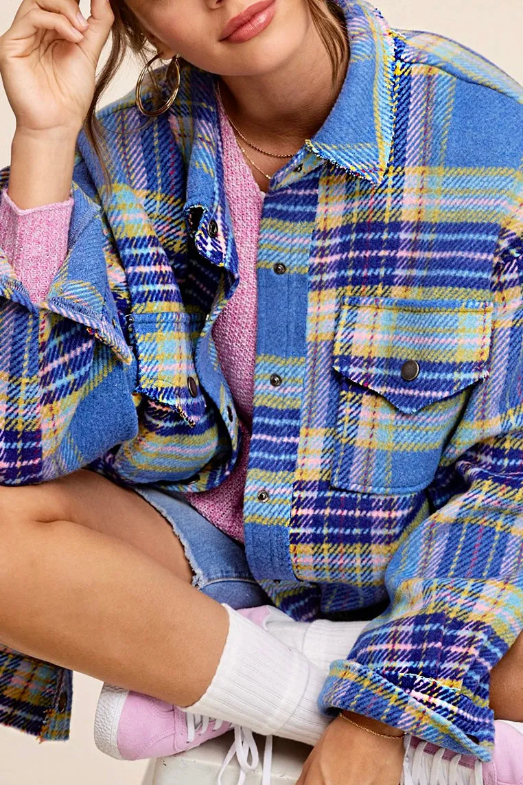 Soft Plaid Multicolored Shacket- Sky Blue