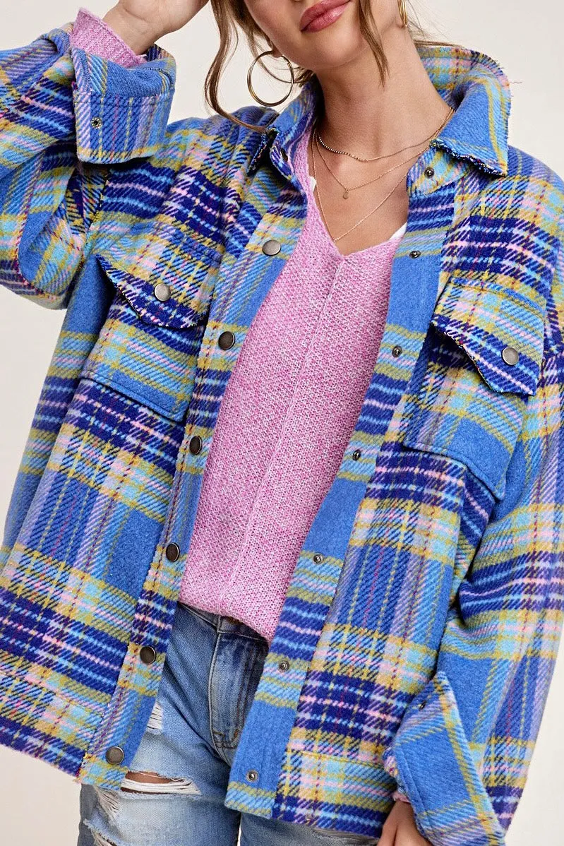 Soft Plaid Multicolored Shacket- Sky Blue