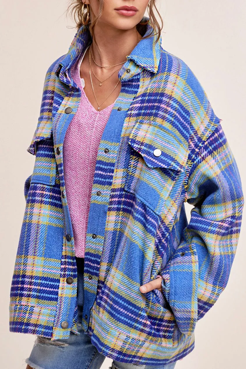 Soft Plaid Multicolored Shacket- Sky Blue