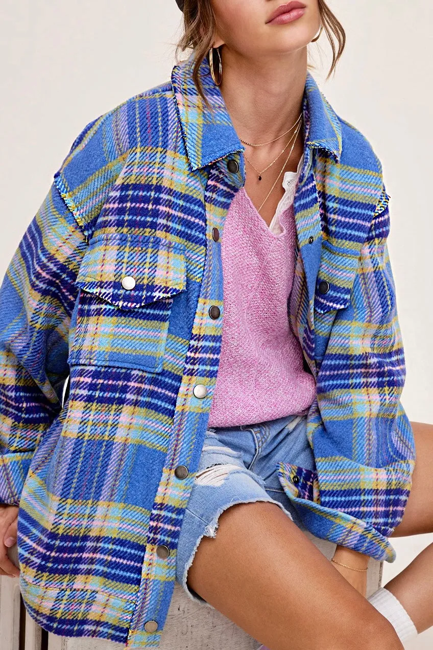 Soft Plaid Multicolored Shacket- Sky Blue