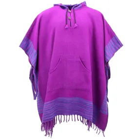 Soft Vegan Wool Hooded Tibet Poncho - Plum & Purple