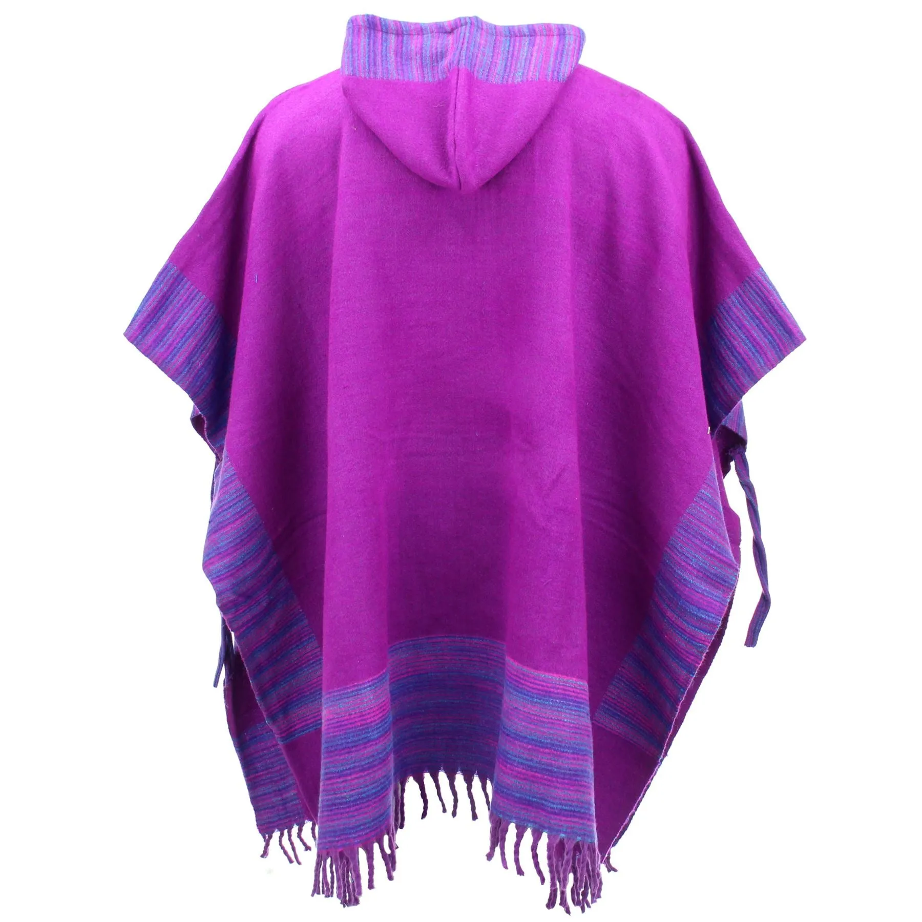 Soft Vegan Wool Hooded Tibet Poncho - Plum & Purple