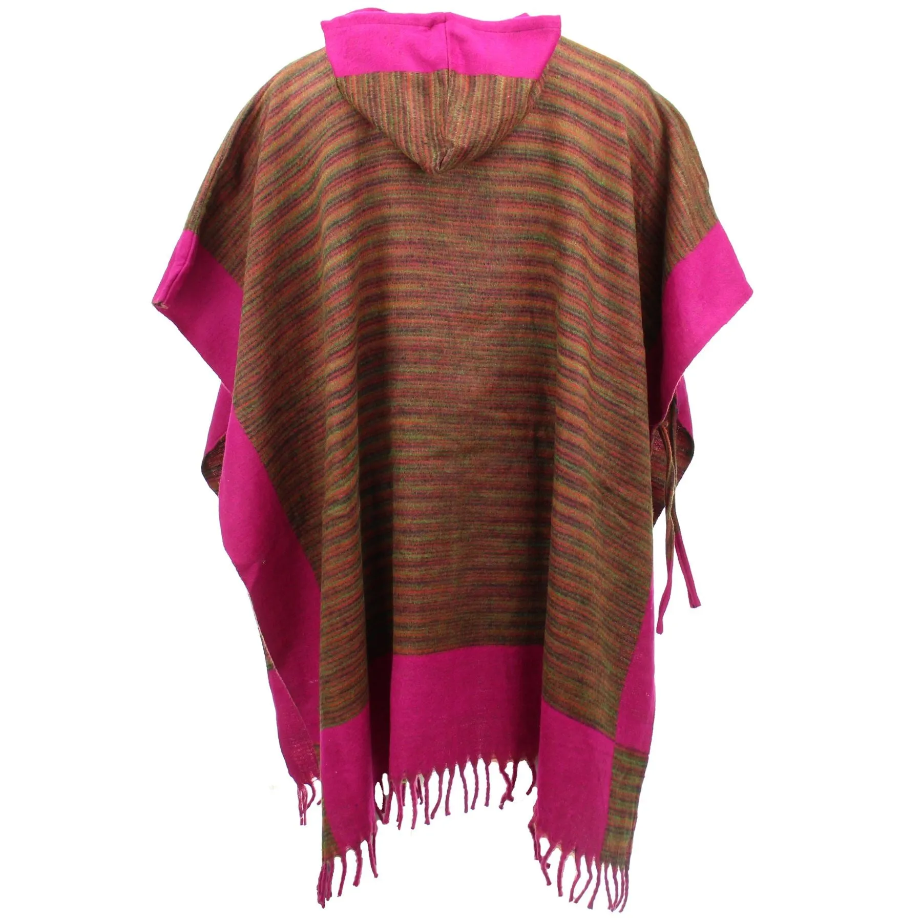 Soft Vegan Wool Hooded Tibet Poncho - Sunset & Pink