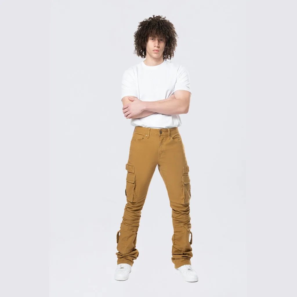 Stacked Flared Cargo Strap Canvas Pants - Wheat