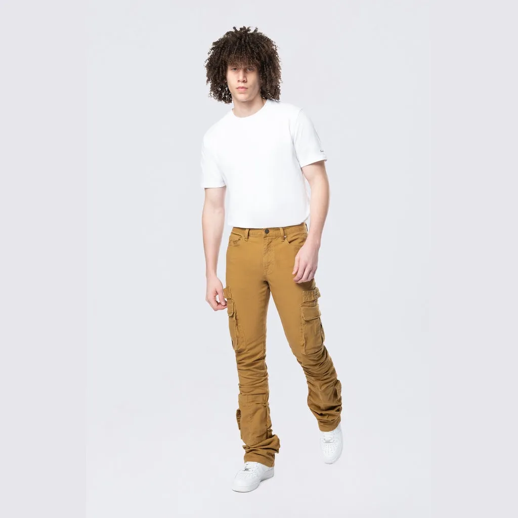 Stacked Flared Cargo Strap Canvas Pants - Wheat