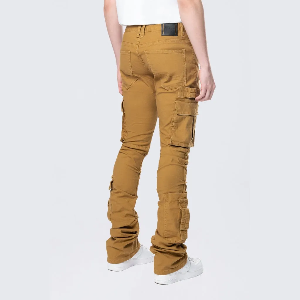 Stacked Flared Cargo Strap Canvas Pants - Wheat